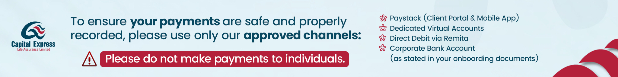 Approved payment channels — Capital Express